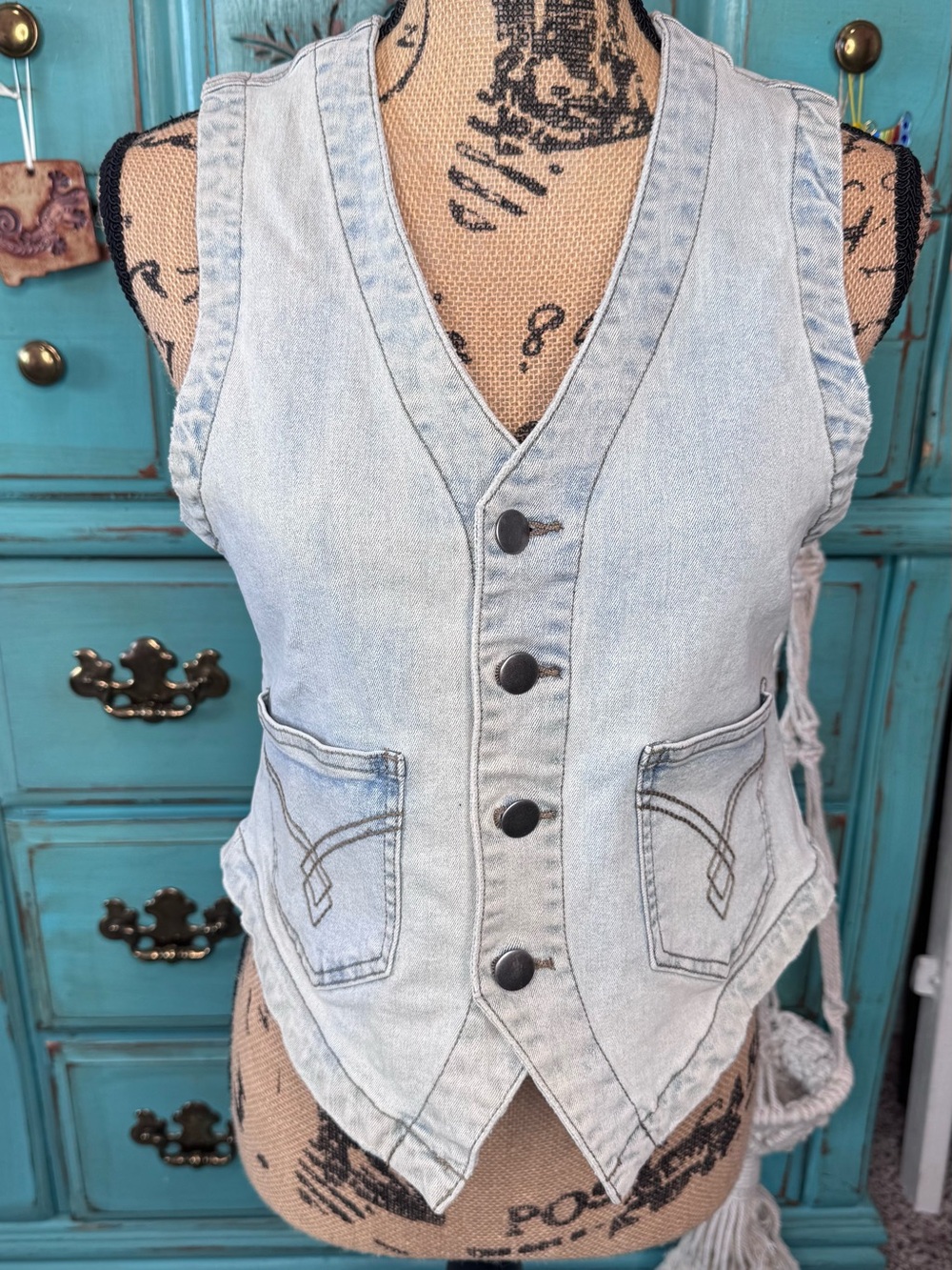 Light Wash Denim Button Vest - Picture 1 of 4